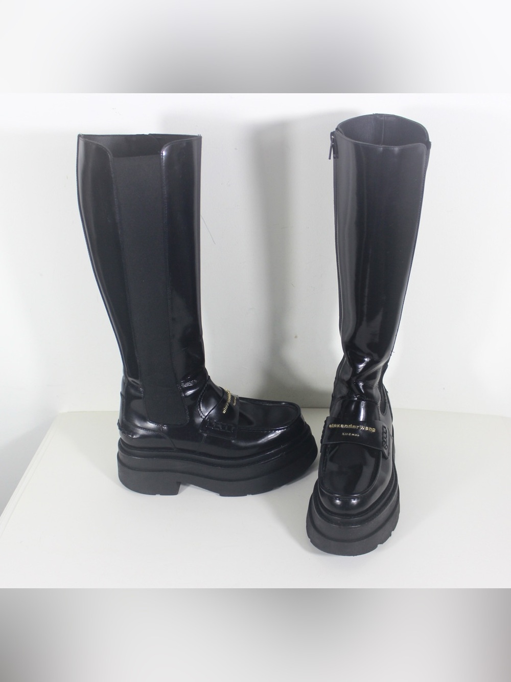 Alexander Wang Size 37.5 Carter Platform Tall Boot Black Patent Leather
